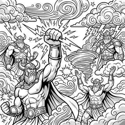 Step into a world of myth and power with this electrifying Storm Giants Pop Art coloring page. Featuring colossal figures commanding thunder and wind, it's an adventure waiting for your creative touch.