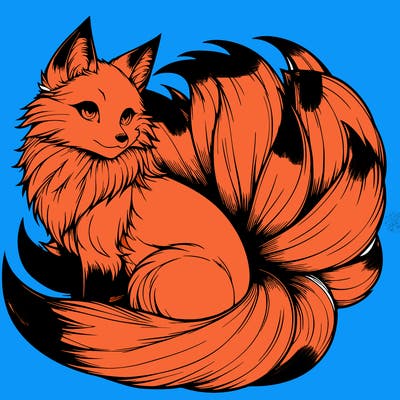 realistic detailed 9 tailed anime fox