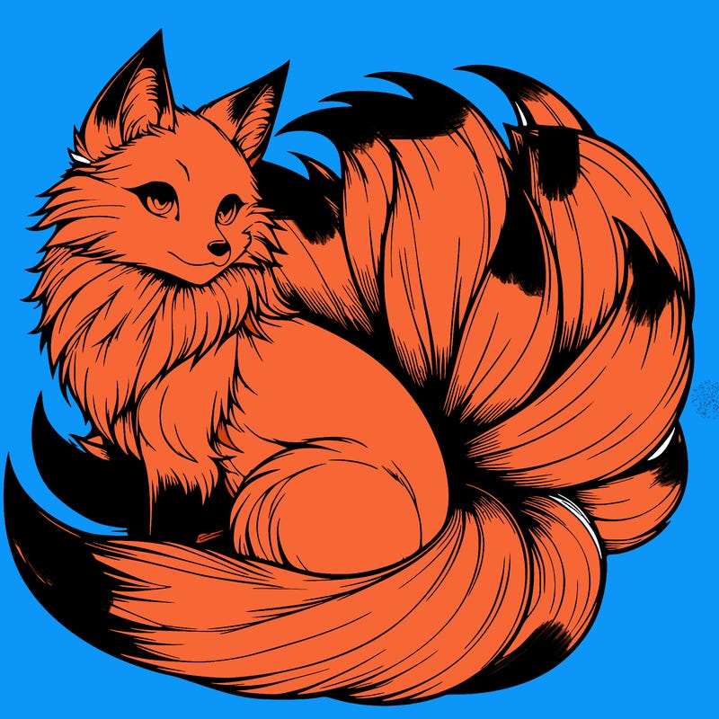 realistic detailed 9 tailed anime fox