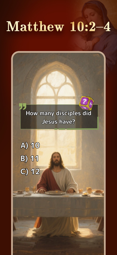 Bible trivia question asking how many disciples Jesus had