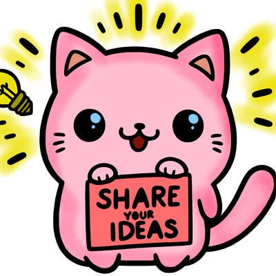a cute cat saying share your ideas