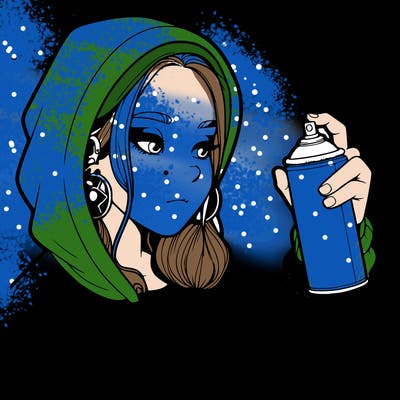 a realistic girl, spray painting