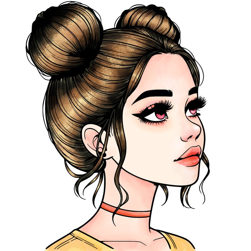 realistic girl with buns on the top of her head