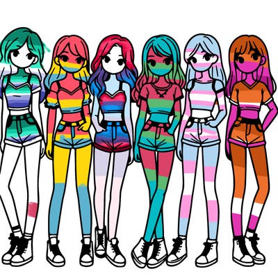 a group of girls wearing crop tops and shorts
