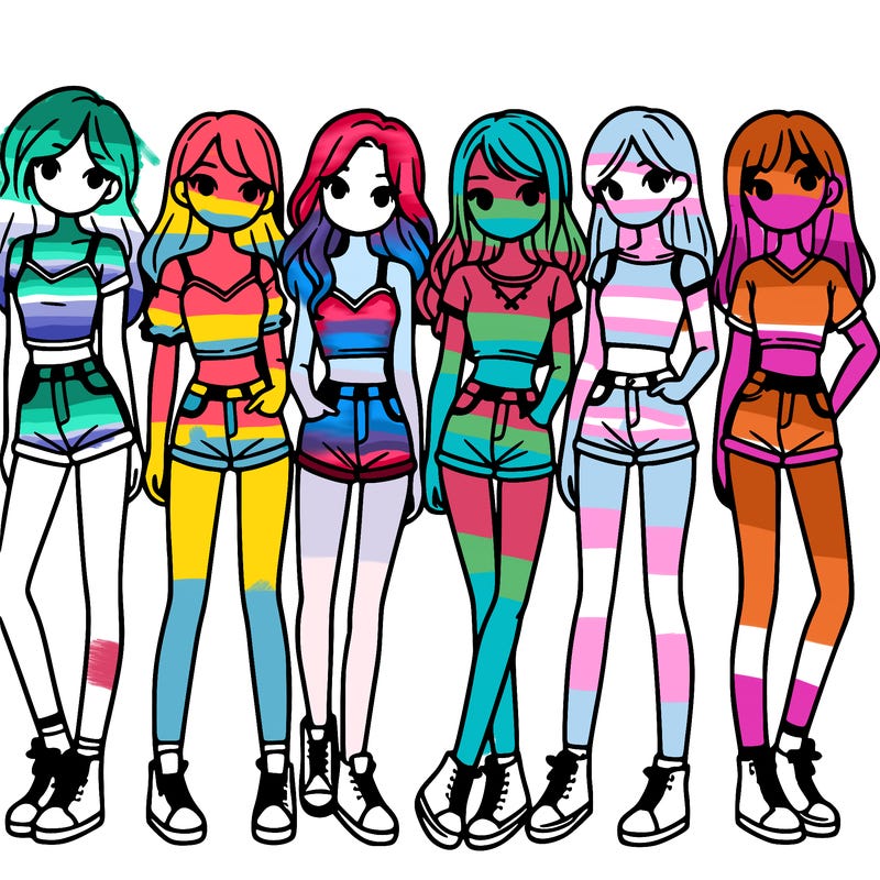 a group of girls wearing crop tops and shorts