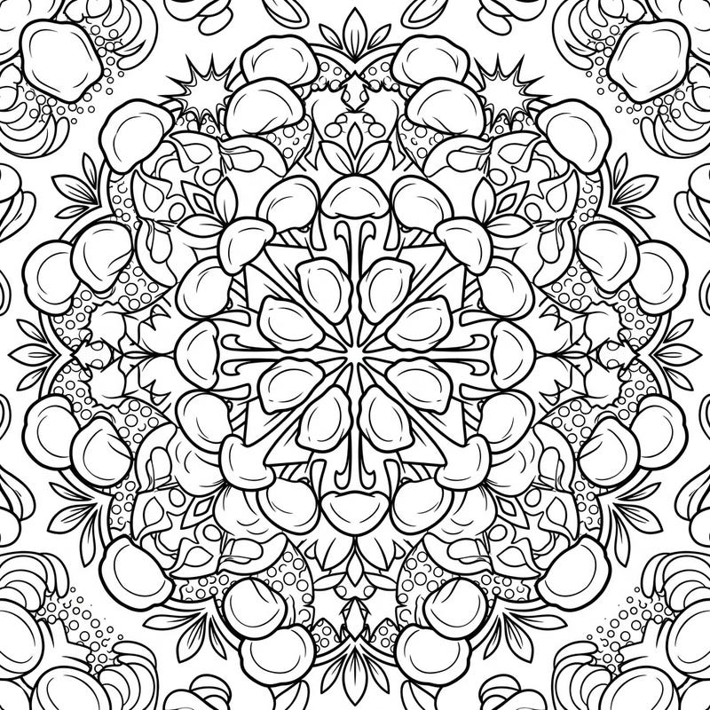 Indulge in a unique coloring experience with this Gnocchi Pop Art Mandala, combining culinary delight with vibrant artistic flair. Its intricate design offers a relaxing and creatively stimulating activity for all ages.