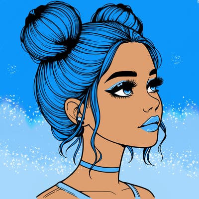 realistic girl with buns on the top of her head