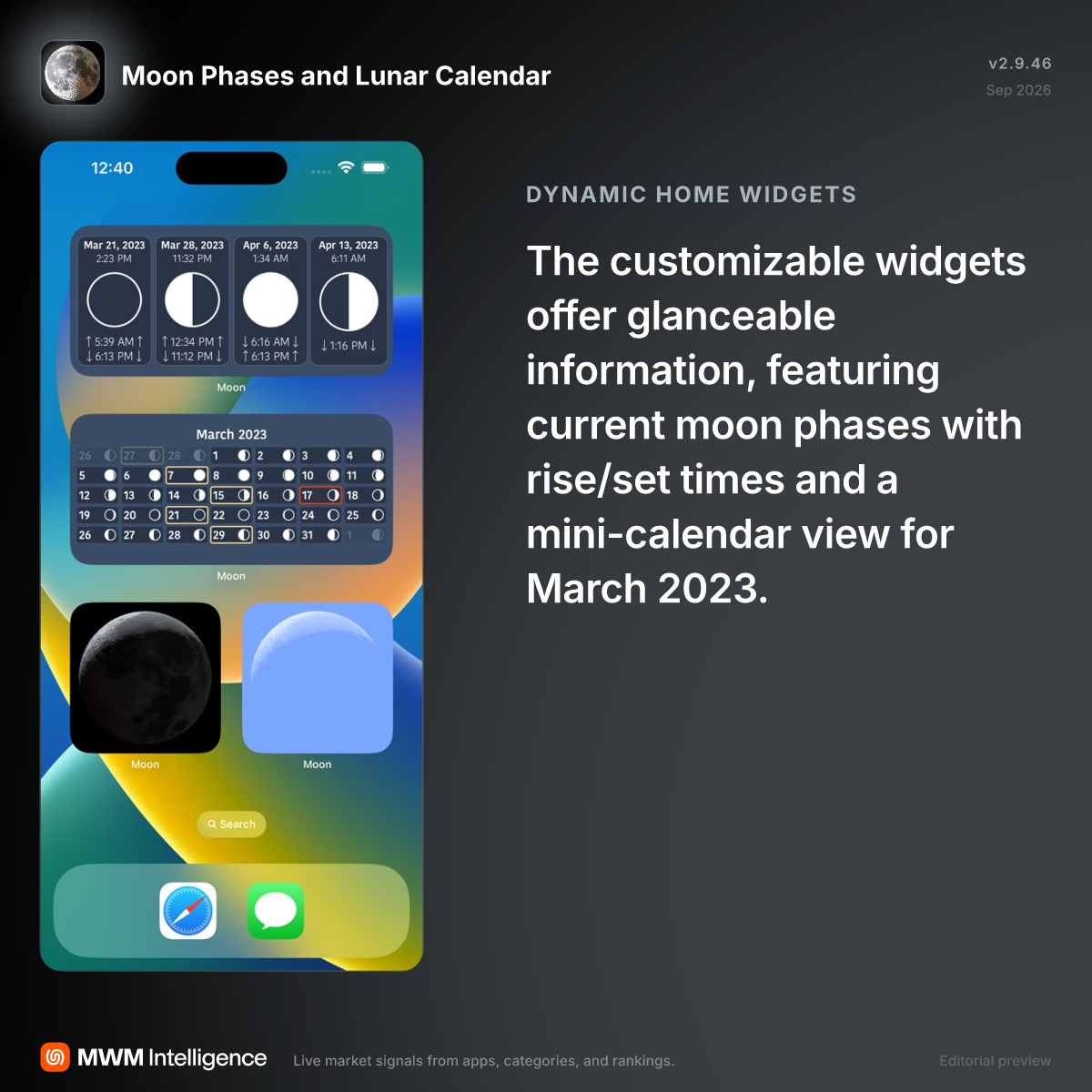Moon Phases and Lunar Calendar - Weather App | MWM