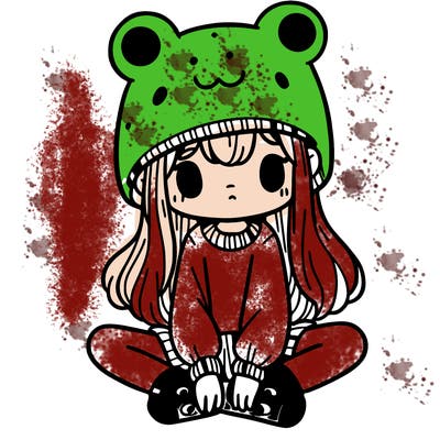 a girl wearing a frog hat and some frog socks