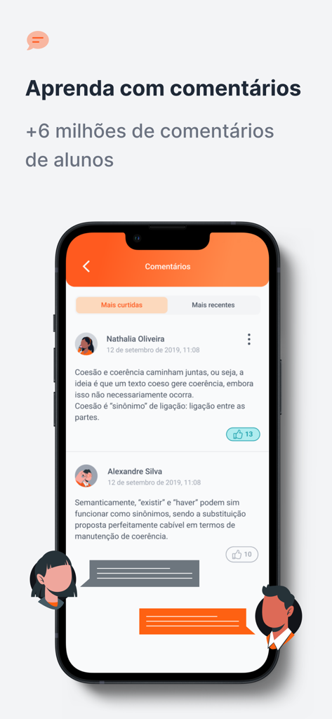 試験問題に対する学生の説明を表示するQconcursosアプリのコミュニティコメントセクションを表示するスマートフォン画面
