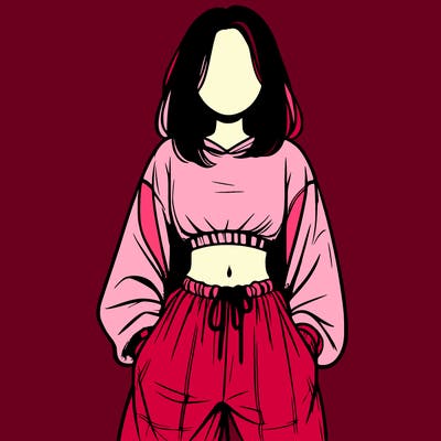 realistic girl faceless with baggy pants and a crop top