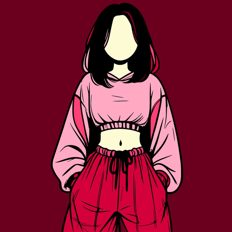 realistic girl faceless with baggy pants and a crop top