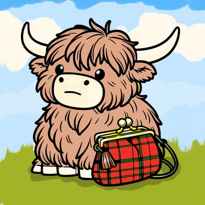 highland cow in a purse