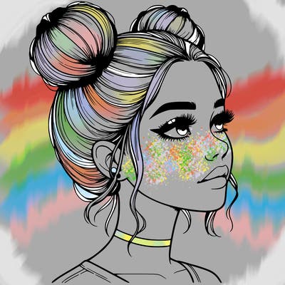 realistic girl with buns on the top of her head