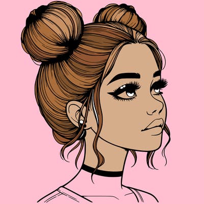 realistic girl with buns on the top of her head