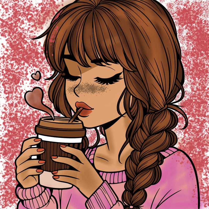 realistic girl drinking coffee