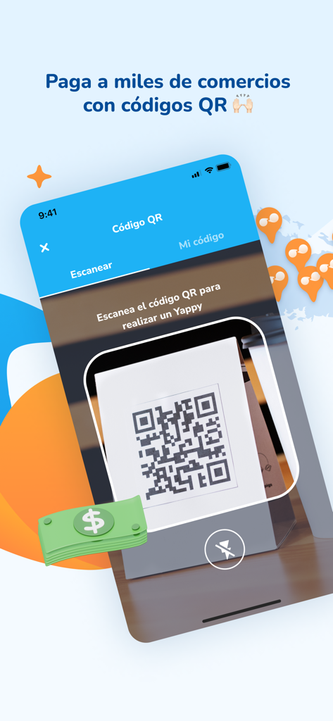 Yappy - Interfaz de la aplicación móvil Yappy para escanear códigos QR y realizar pagos