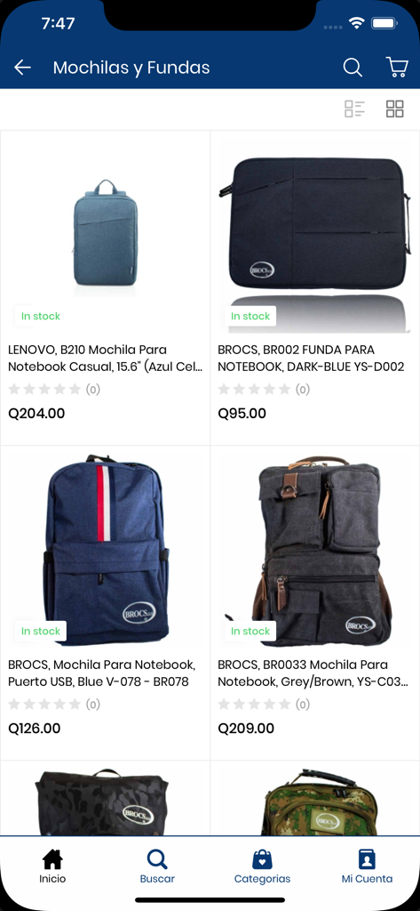 MacroSistemas - MacroSistemas app product listing for computer backpacks and notebook covers