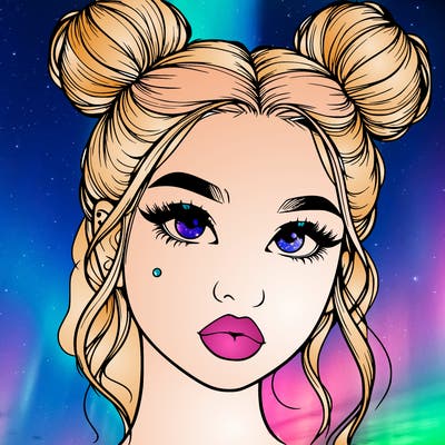 realistic girl with two buns on her hair and lips