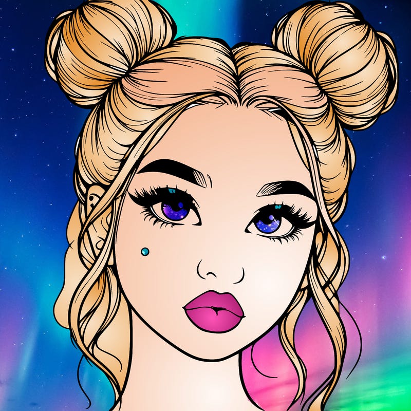 realistic girl with two buns on her hair and lips
