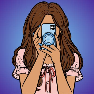 a realistic girl holding her phone taking pictures
