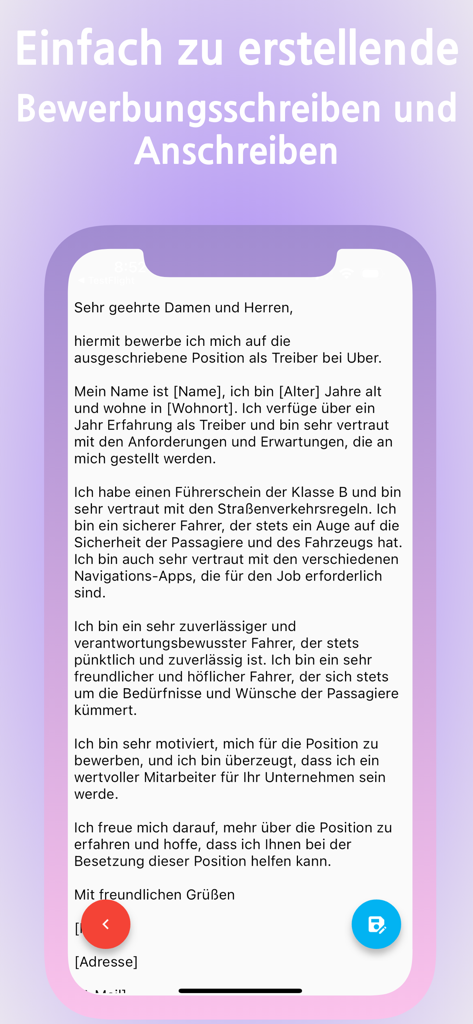Bewerbungsschreiben KI - Smartphone screen displaying a professional cover letter template created with AI