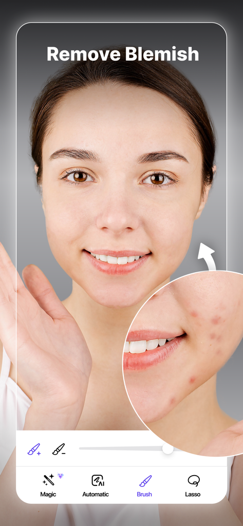 Object Removal AI - AI Retouch - 초상화에서 피부 결점을 제거하는 AI 사진 보정 인터페이스