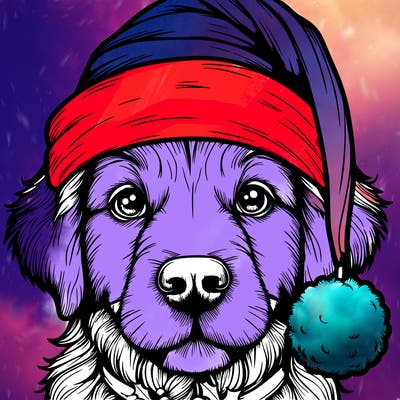realistic dog with a christmas hat