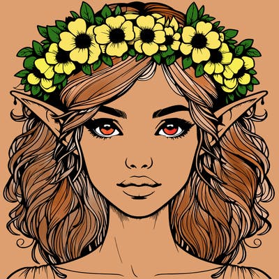realistic female elf with flower crown