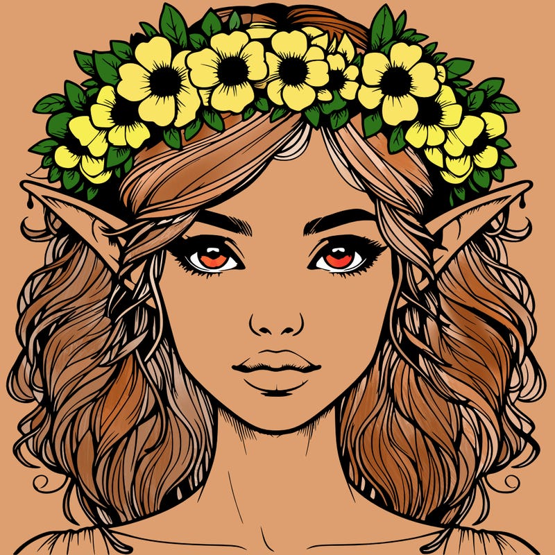 realistic female elf with flower crown