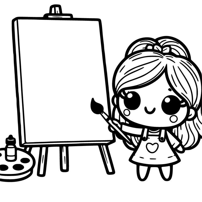 blank canvas with a girl painting on it