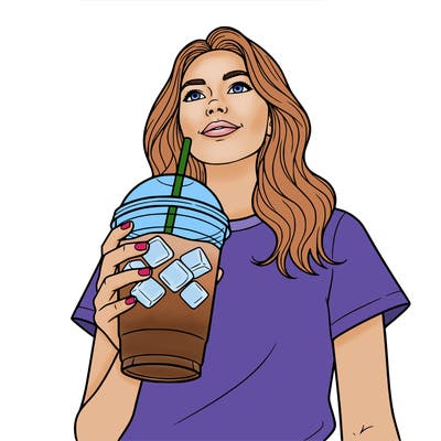 realistic girl with an iced coffee