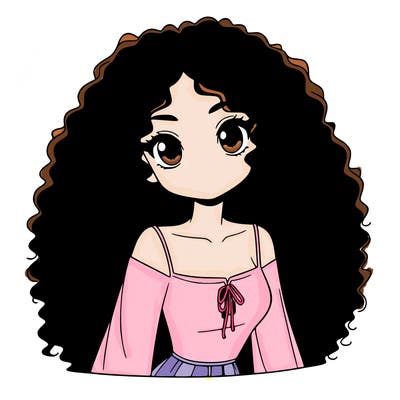 a black anime girl with long afro hair
