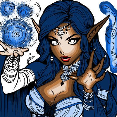 realistic scary beautiful elf sorceress casting spell