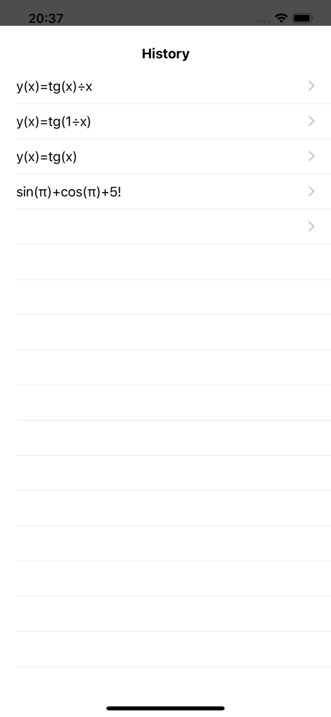 Scientific Calculator Premium - History screen of the Scientific Calculator Premium app showing a list of previously entered mathematical expressions