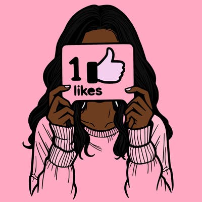 teen girl holding a  10 likes sign covering her face