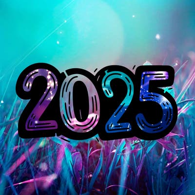 one line scrawled numbers sketch design “2025”