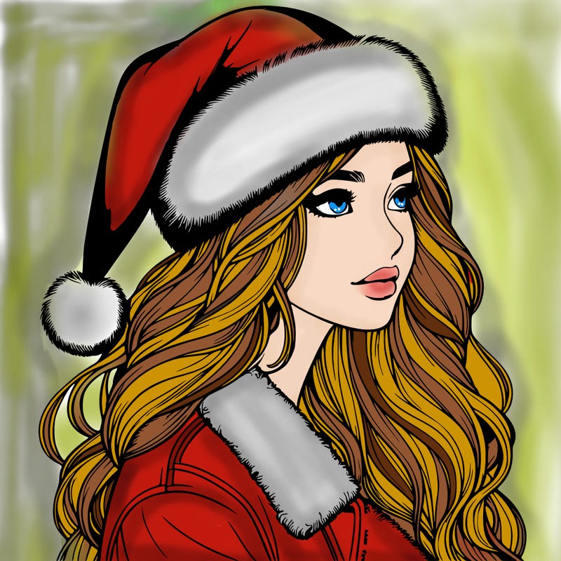 realistic girl in santa hat