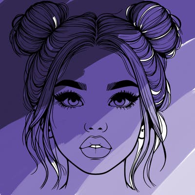 realistic girl with two buns on her hair and lips