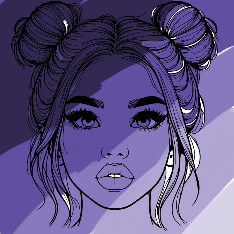 realistic girl with two buns on her hair and lips