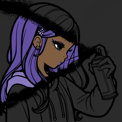 a realistic girl spray painting