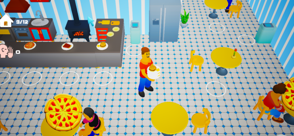 El Chismoso - Gameplay screenshot of El Chismoso showing a character serving food in a hotel dining room