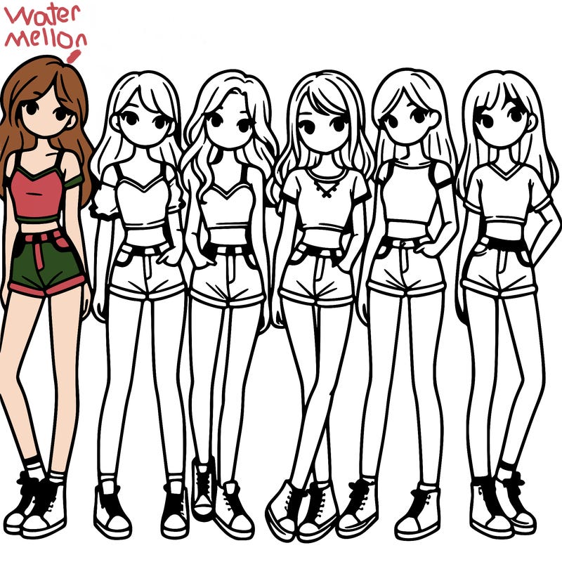 a group of girls wearing crop tops and shorts
