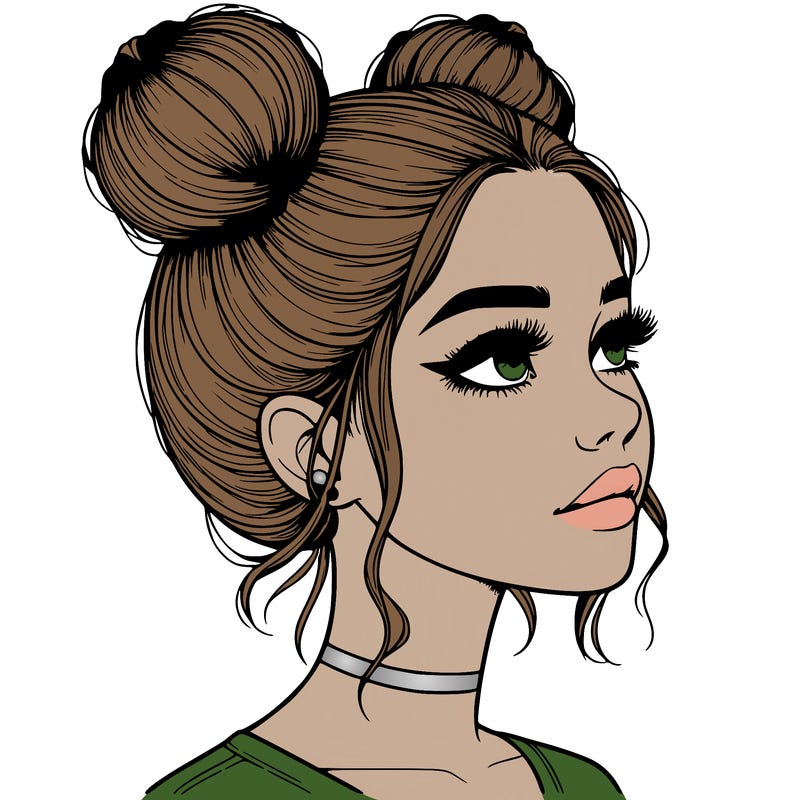 realistic girl with buns on the top of her head