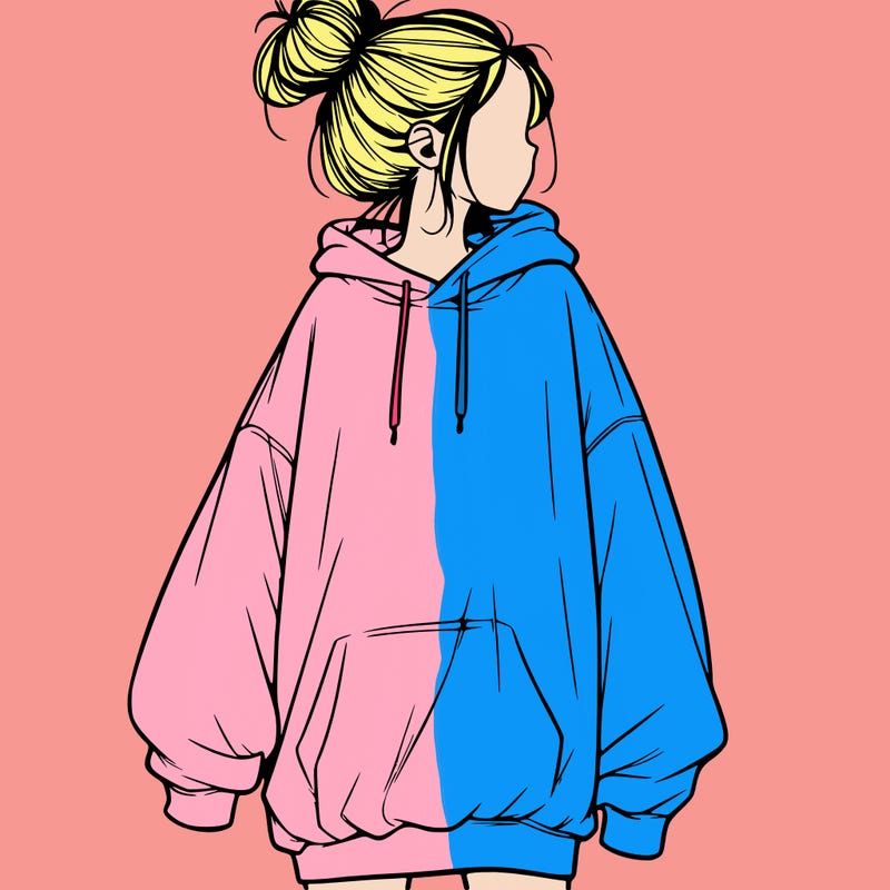realistic girl with a oversized sweatshirt on and a bun