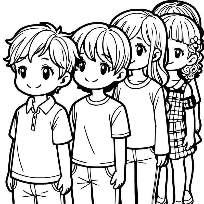 a couple boys and girls in a line