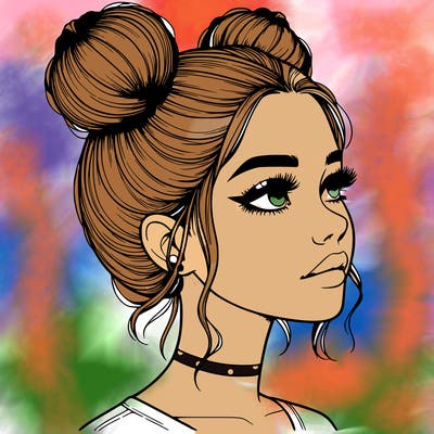 realistic girl with buns on the top of her head
