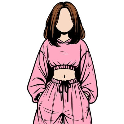 realistic girl faceless with baggy pants and a crop top