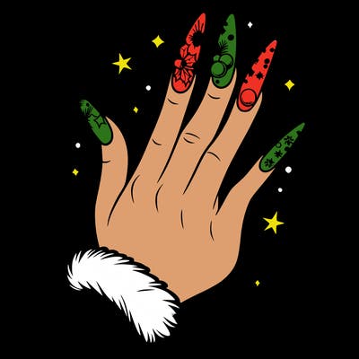 hand with christmas acrylic nails