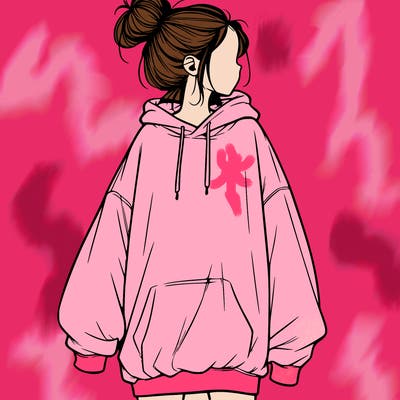 realistic girl with a oversized sweatshirt on and a bun